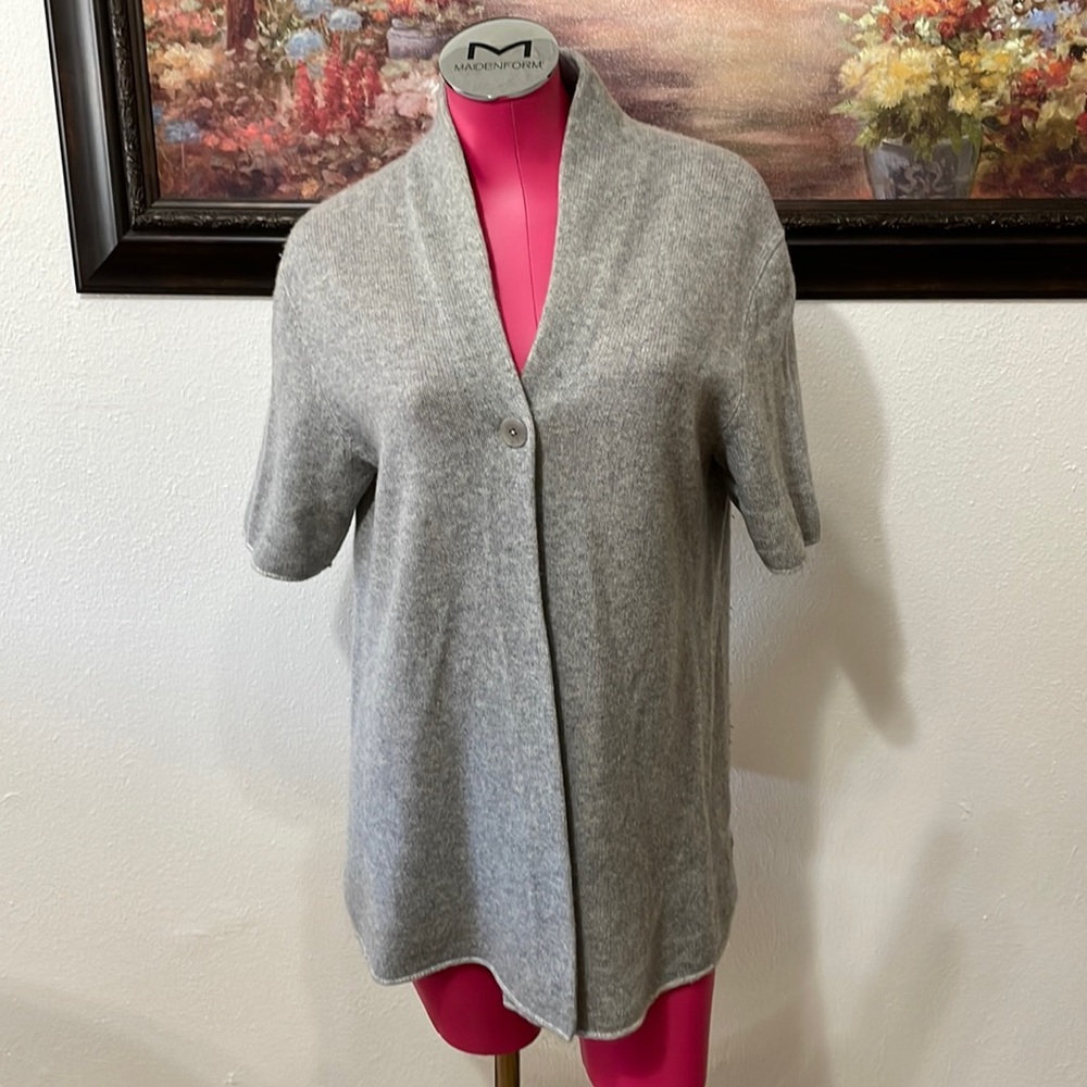 Eileen Fisher 100% Cashmere Short Sleeve Cardigan Sweater Size PL SOFT BUTTON